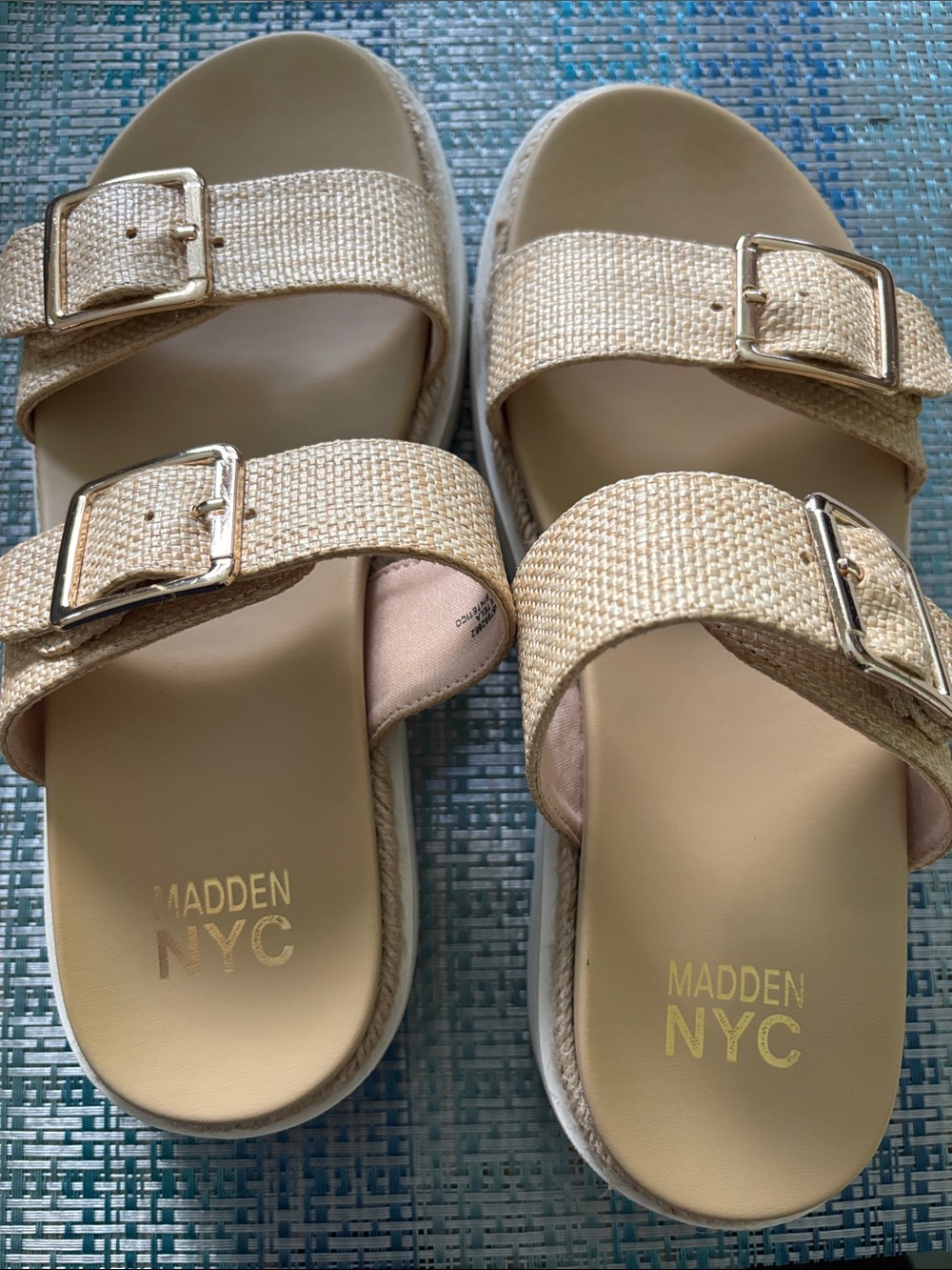 Madden NYC Women's Cream Buckle Slide Sandals 9